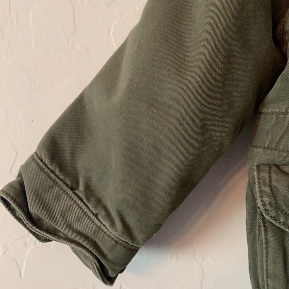 💚Baby Gap Toddler 2 years Khaki Army Green Hooded Denim Jacket w padding inside - Picture 5 of 15